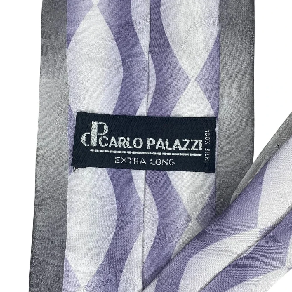 Carlo Palazzi Necktie Mens XL‎ Purple Grey Abstract Geometric Art Deco Silk 63x4